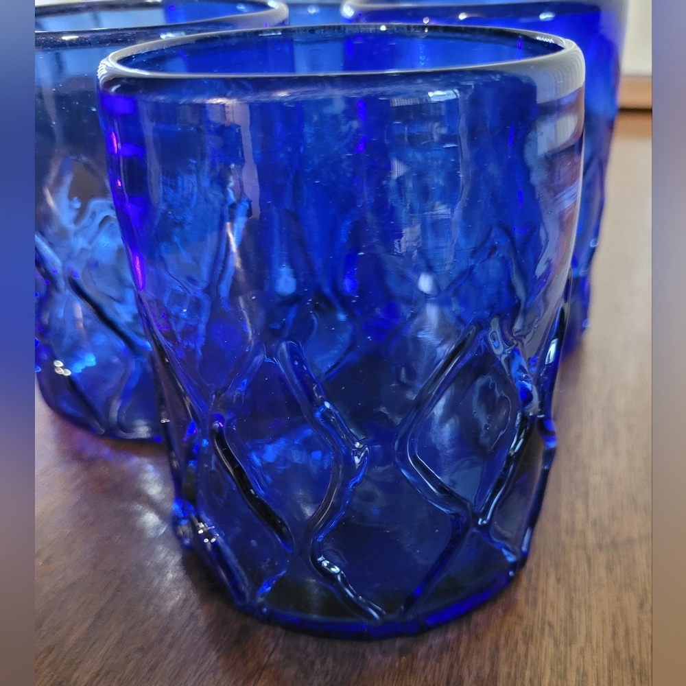Set Of 4 Blue 12 Oz Glass Tumblers (112) - Picture 2 of 5
